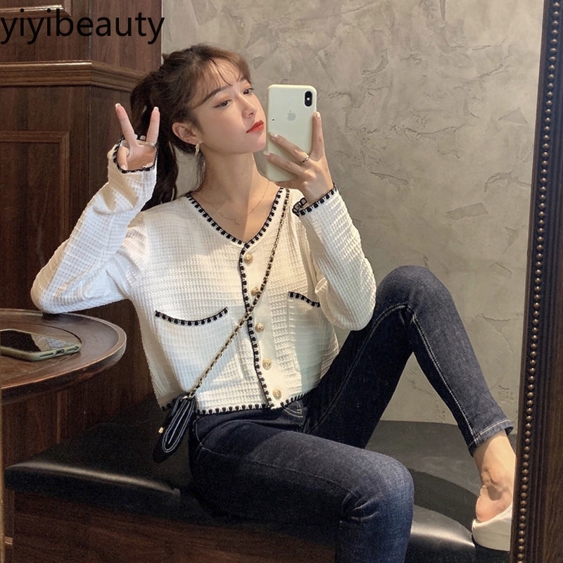 Áo dệt kim cổ V dài tay phong cách Hàn Quốc xinh xắn cho nữ | BigBuy360 - bigbuy360.vn