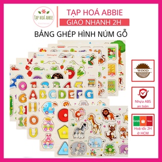 Ghép hình gỗ montessori , đồ chơi lắp ghép xếp hình gỗ cho bé bảng chữ cái có núm nhiều chủ đề