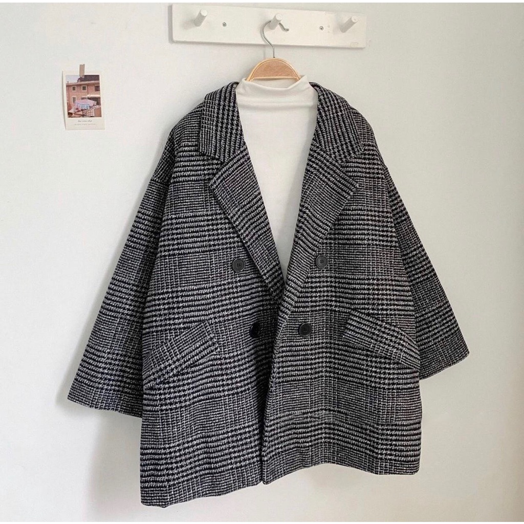 [ẢNH THẬT] ÁO KHOÁC DẠ KẺ CỔ VEST HÀN QUỐC FORM RỘNG NỮ RẺ ĐẸP | BigBuy360 - bigbuy360.vn