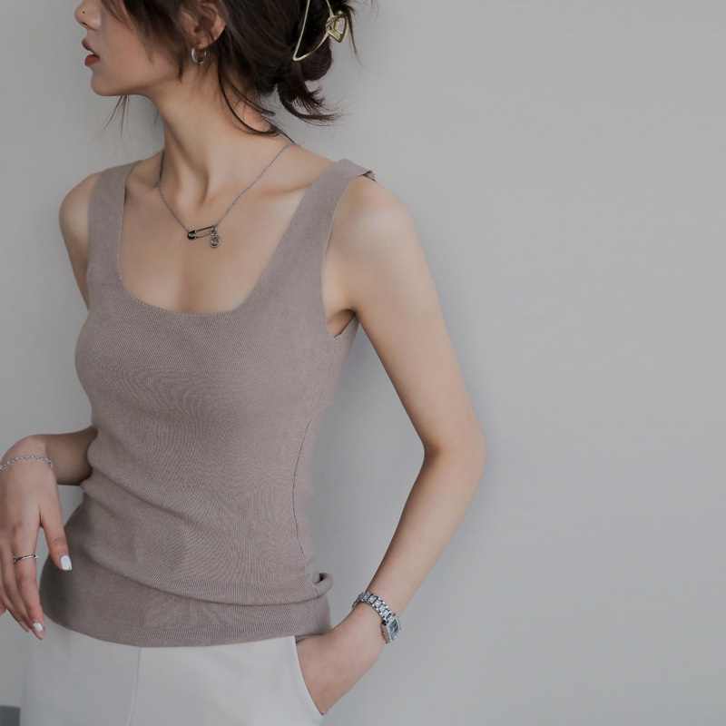 Áo Dệt Kim Không Tay Cổ Vuông Thời Trang Mùa Hè Dành Cho Nữ