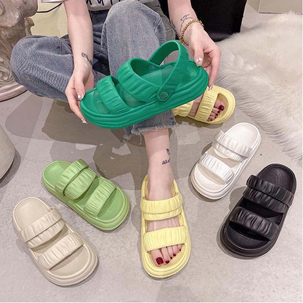 [3 Màu] Dép Sandal bánh mì đế cao 3cm kiểu dáng bèo nhún size kép 36-41 DOZIMAX