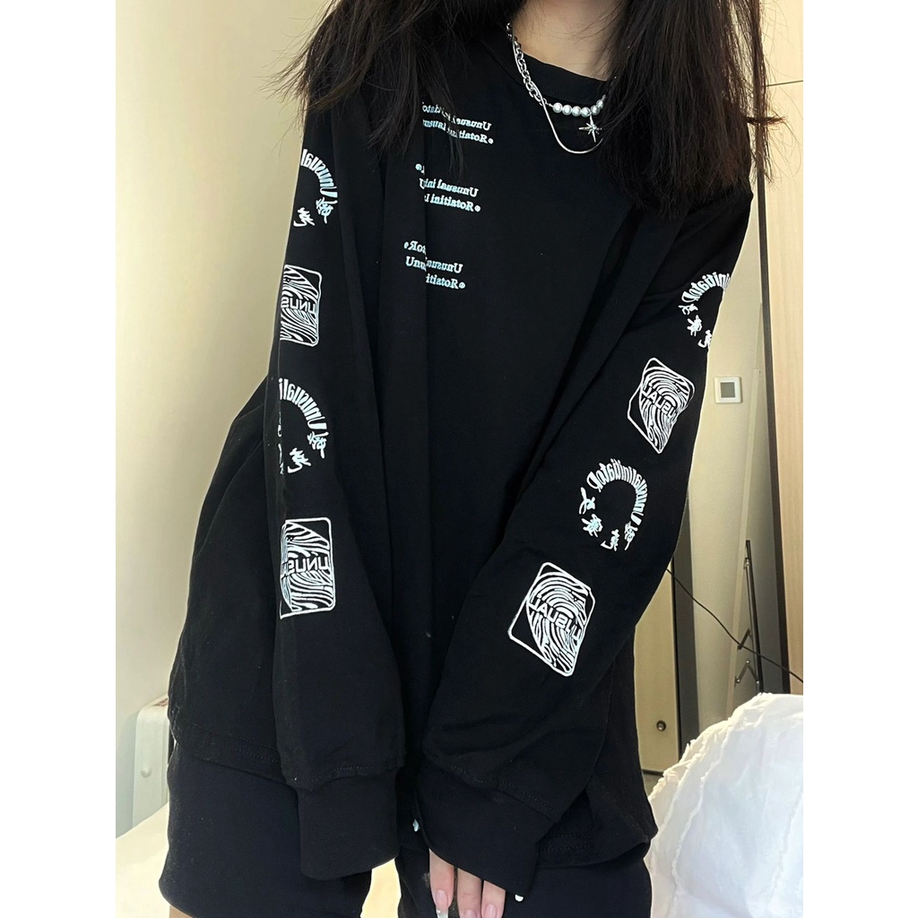 Áo sweater dáng rộng mỏng phong cách Mỹ retro thời trang xuân thu cá tính dành cho nữ