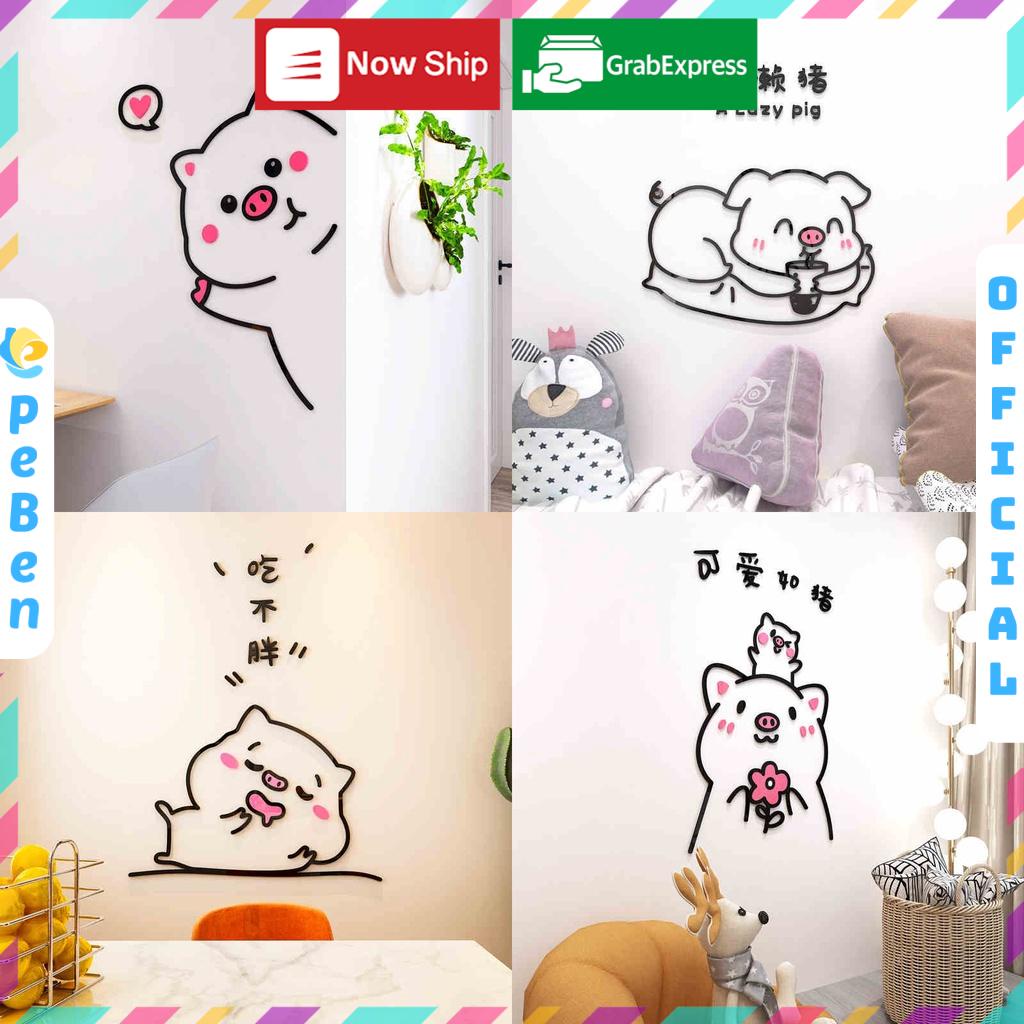 Tranh mica dán tường - Bé Heo Welcome trang trí cửa ra vào, cửa hàng, quán ăn, địa điểm kinh doanh - Nhiều Size - EPeBen