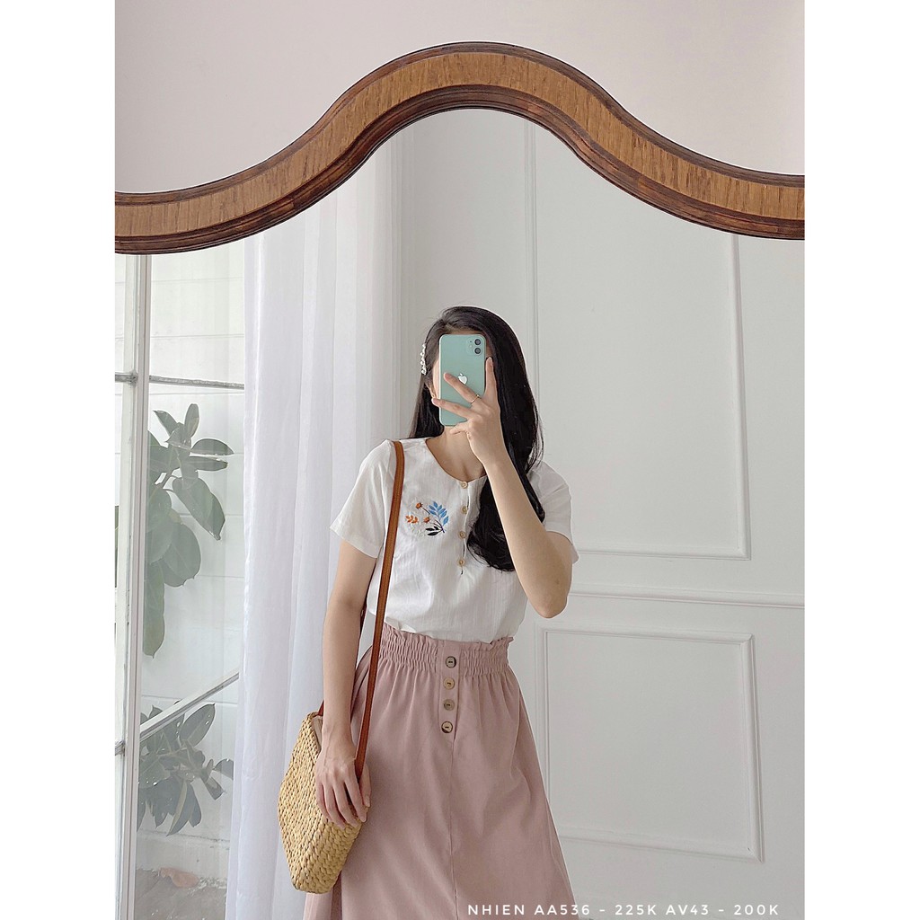 Chân Váy Nút Lưng Chun Nhienvintage_AV43 | BigBuy360 - bigbuy360.vn