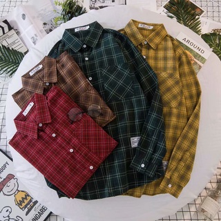 [Hợp thời trang nam phải có] Quần áo bé trai thời trang Áo sơ mi dài tay đơn giản Áo sơ mi ca rô ngoài Áo Cardigan mùa thu đông Áo khoác ngoài mỏng dành cho học sinh Áo sơ mi ngoài thường ngày được kiểm tra phong cách Harajuku Phong cách Preppy tươi tắn