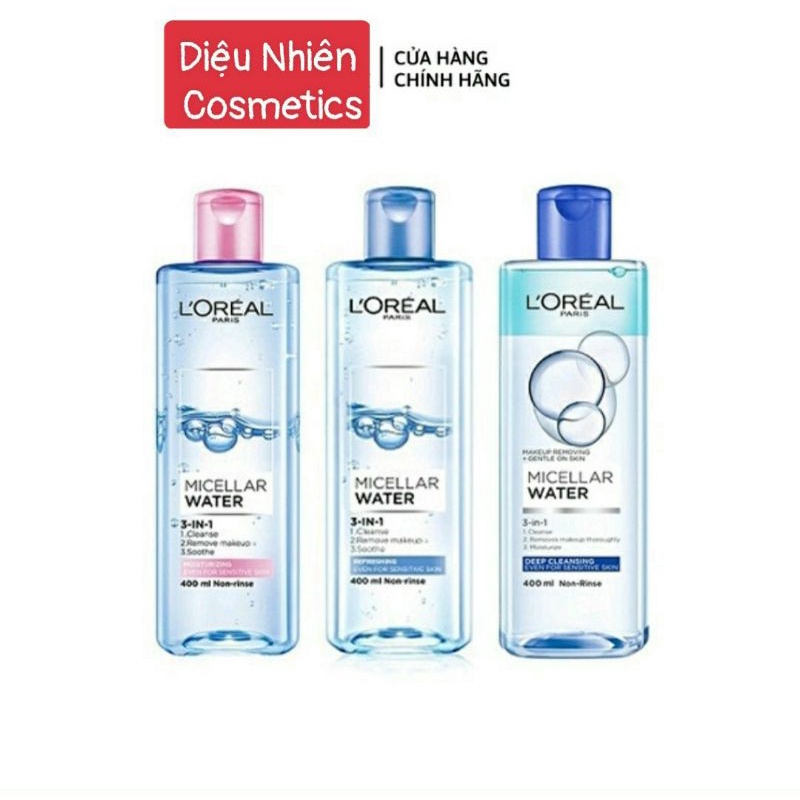 Nước tẩy trang cho mọi loại da Loreal Paris 3in1 Micellar Water 400ml