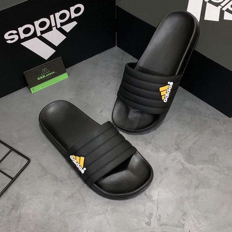 Dép nam adidas, dép thời trang nam quai ngang màu đen logo vàng mẫu mới 2022
