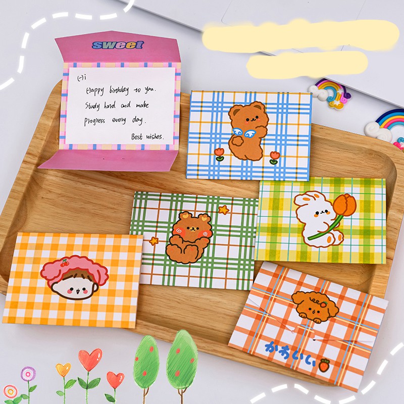 Thiệp Giấy Gấp Greeting Card Caro Nhiều Màu Hoạt Hình Cute