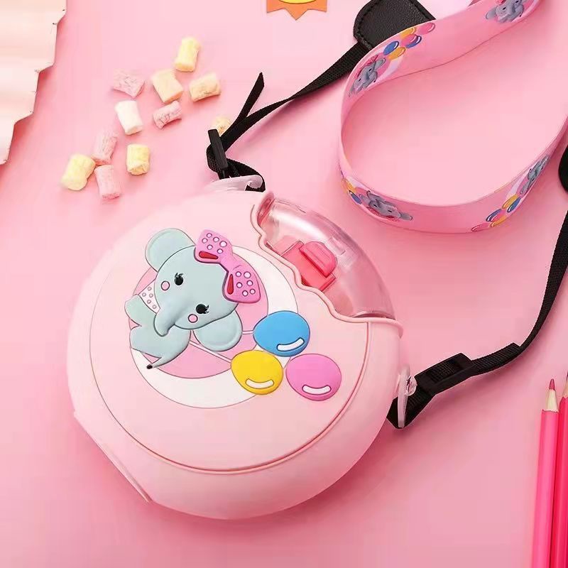 Bình nước nhựa hình khủng long/bánh donut/gấu hoạt hình có ống hút cho bé 380ml