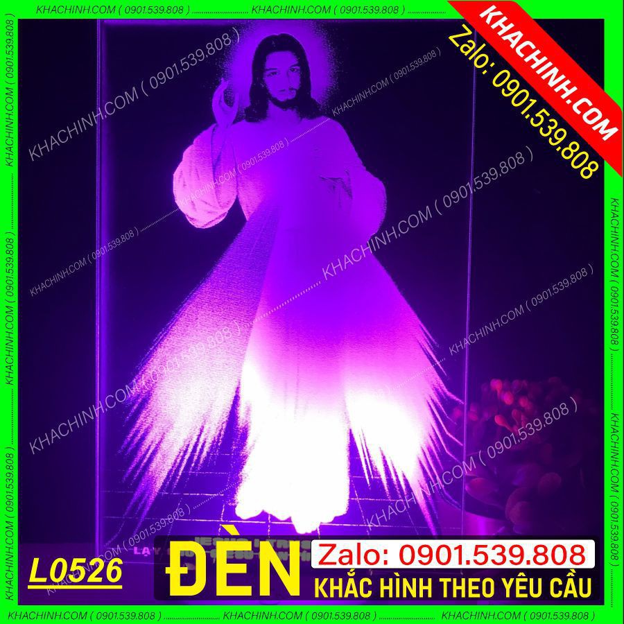 Hình Chúa khắc laser làm Đèn thờ - làm ảnh theo yêu cầu - Mẫu L0619-V có Remote thay đổi 16 màu