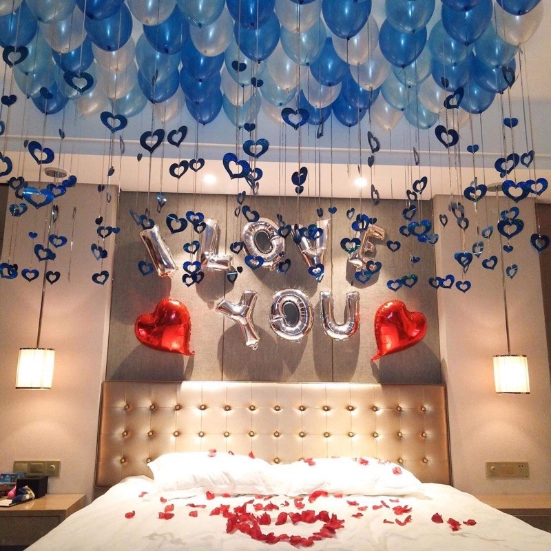 Set Bóng Chữ LOVe Nhũ Kèm 45 Quả Kèm Đuôi Dây Tim Xinh