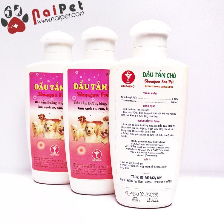 Sữa Tắm Dầu Tắm Chó Dưỡng Lông Khử Mùi Sạch Ve Bọ Chét Shampoo For Pet MH Chai 200ml