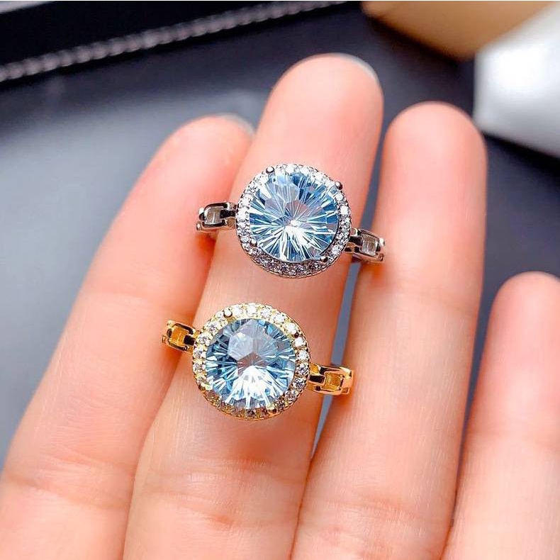 ✨Blingbling✨ Nhẫn Đính Đá Topaz Tự Nhiên pt950 Tám Trái Tim