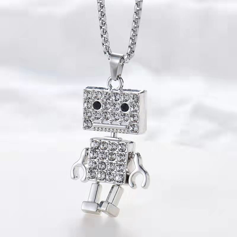 Vòng cổ nam nữ unisex dây chuyền Punstore màu bạc Titan đẹp phụ kiện thời trang - Vòng cổ Robot Đá