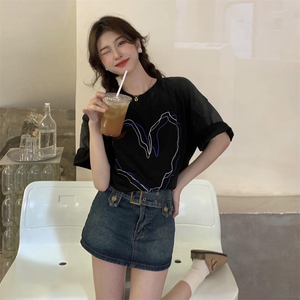 QKOOLE Áo thun  cotton ngắn tay in họa tiết cổ điển cá tính phong cách Hàn Quốc cho nữ