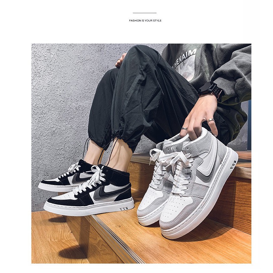 [Mã FAGREEN245 giảm tới 30K đơn 99K] Giày cổ cao nam EGM đen phối trắng độc đáo | BigBuy360 - bigbuy360.vn