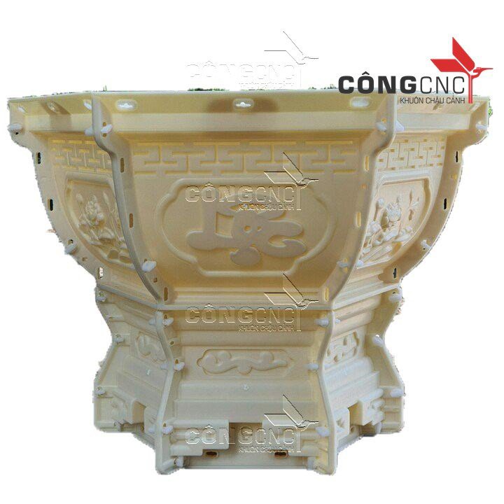 [Ảnh thật] Khuôn Chậu Cảnh Đẹp, Khuôn Chậu Lục Giác 65 (Hoa Sen - Phúc Lộc Thọ) Chân Đôn Bệ