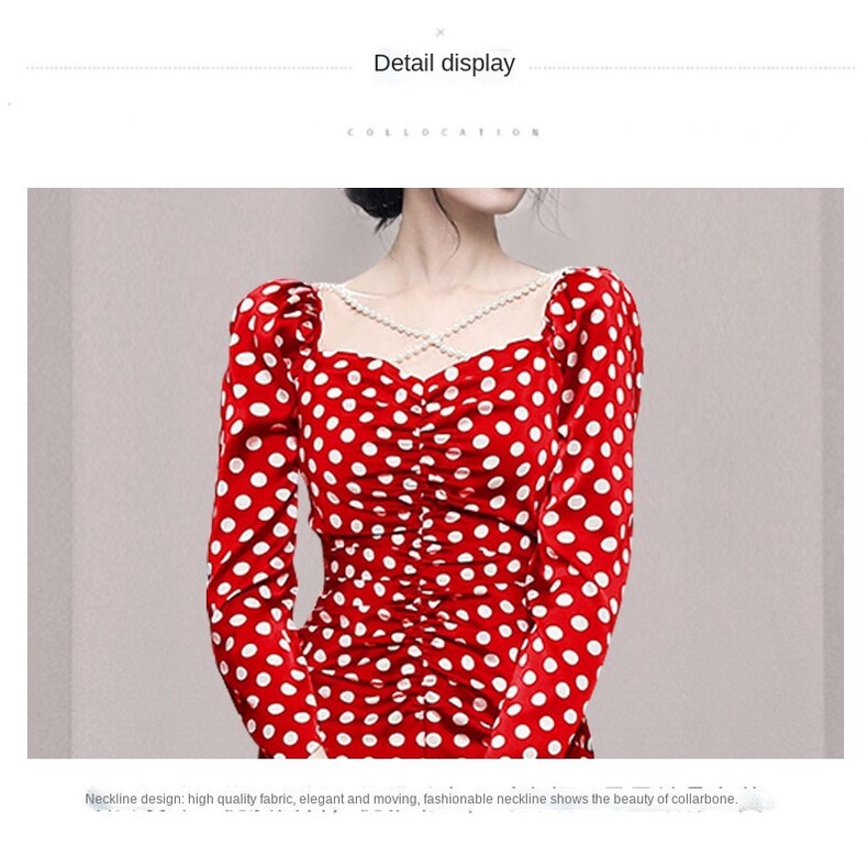 Đầm Chiết Eo Tay Áo 9 / 4 Ngọc Trai Mùa Xuân