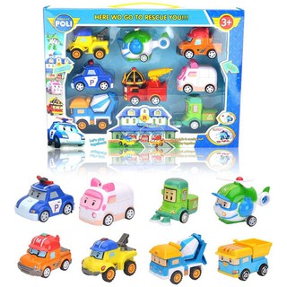 Hộp đồ chơi 8 chiếc ô tô robot Poli (3+), xe trớn làm quà cho bé