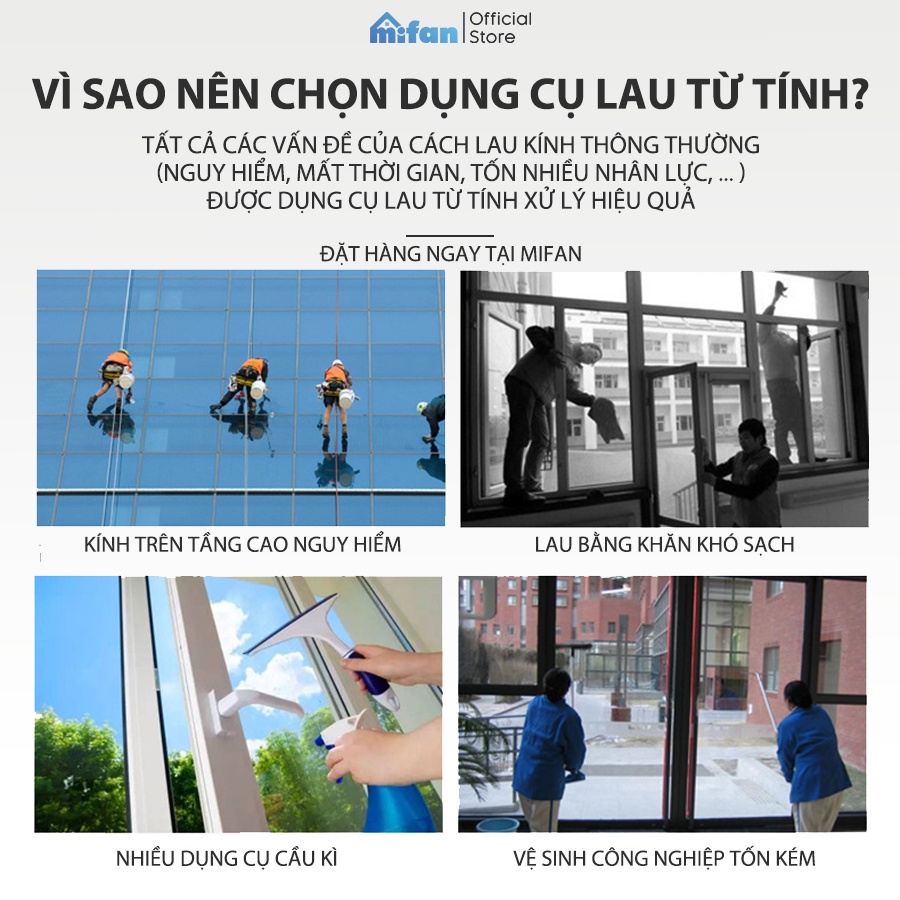Bộ Lau Kính 2 Mặt Nam Châm Thông Minh MIFAN - Làm sạch cửa kiếng hai mặt nhà cao tầng chung cư - Nút điều chỉnh lực hút