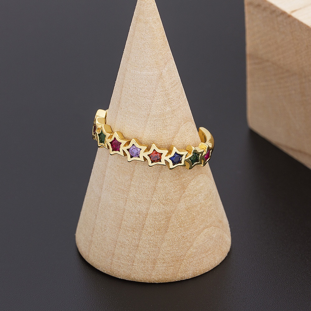 Nhẫn Hình Ngôi Sao Đính Đá Zircon Nhiều Màu Sắc Thời Trang