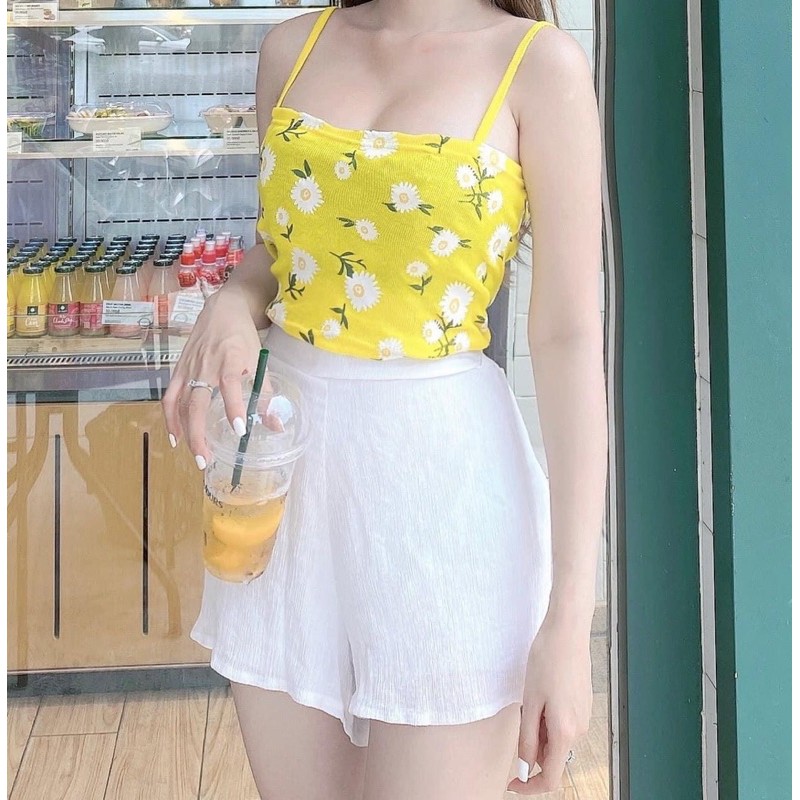 ÁO 2 DÂY HOA CÚC ❤️ÁO BRA HOẠ TIẾT❤️ Chất thun tăm co dãn về đủ 4 màu