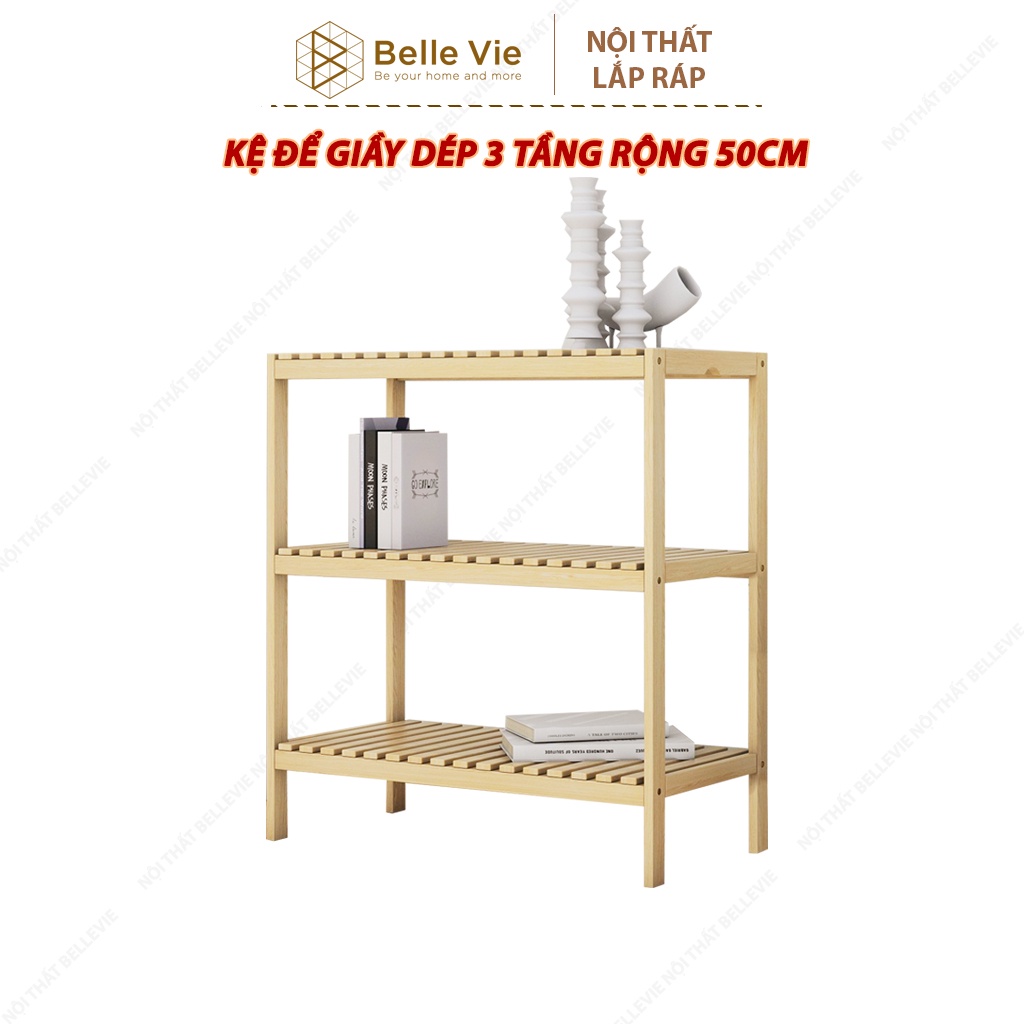 Kệ Để Giày 3 Tầng x 50cm BELLEVIE Kệ Gỗ Decor Phong Cách Hàn Quốc Hiện Đại KT 50Cm x 26Cm x 63Cm