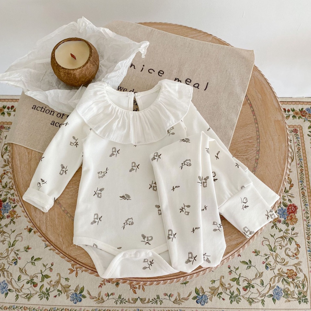 Bbaby Quần Legging Lưng Cao Phối Áo Tay Dài In Hoa Dễ Thương Và Thoải Mái Cho Bé Gái
