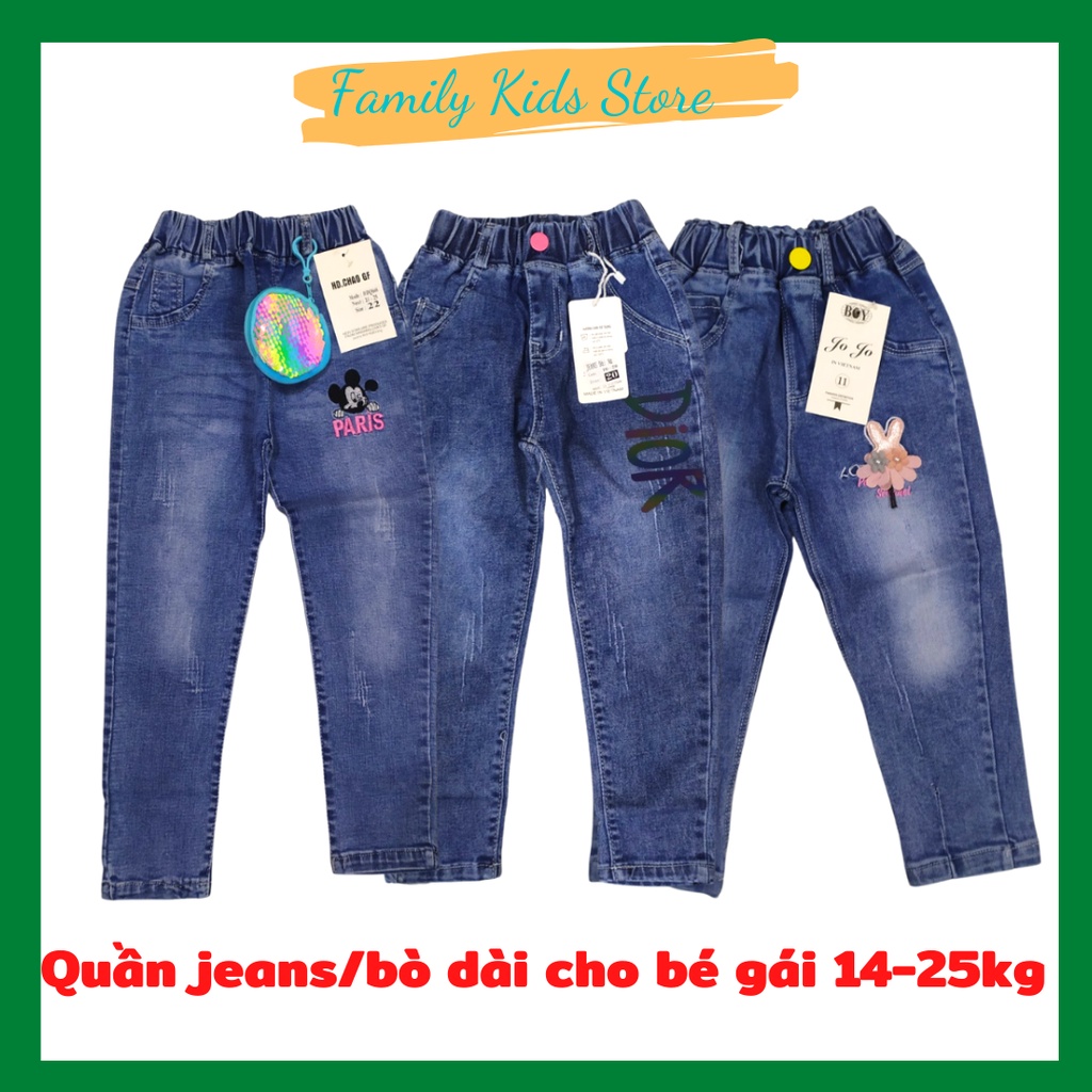 Quần jeans dài cho bé gái 10-25kg - chất bò mềm cao cấp