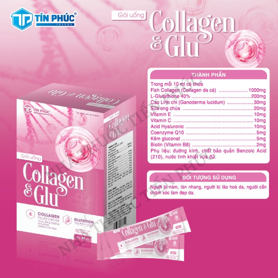 Gói uống Collagen & Glu - Hỗ trợ Giảm nám, tàn nhang, hạn chế lão hóa da Hộp 20 gói