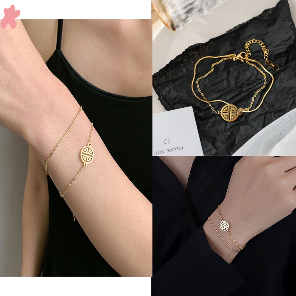 ★★★ 1 Vòng Tay Bằng Thép Titan Hai Lớp Phong Cách Fu Dành Cho Nữ