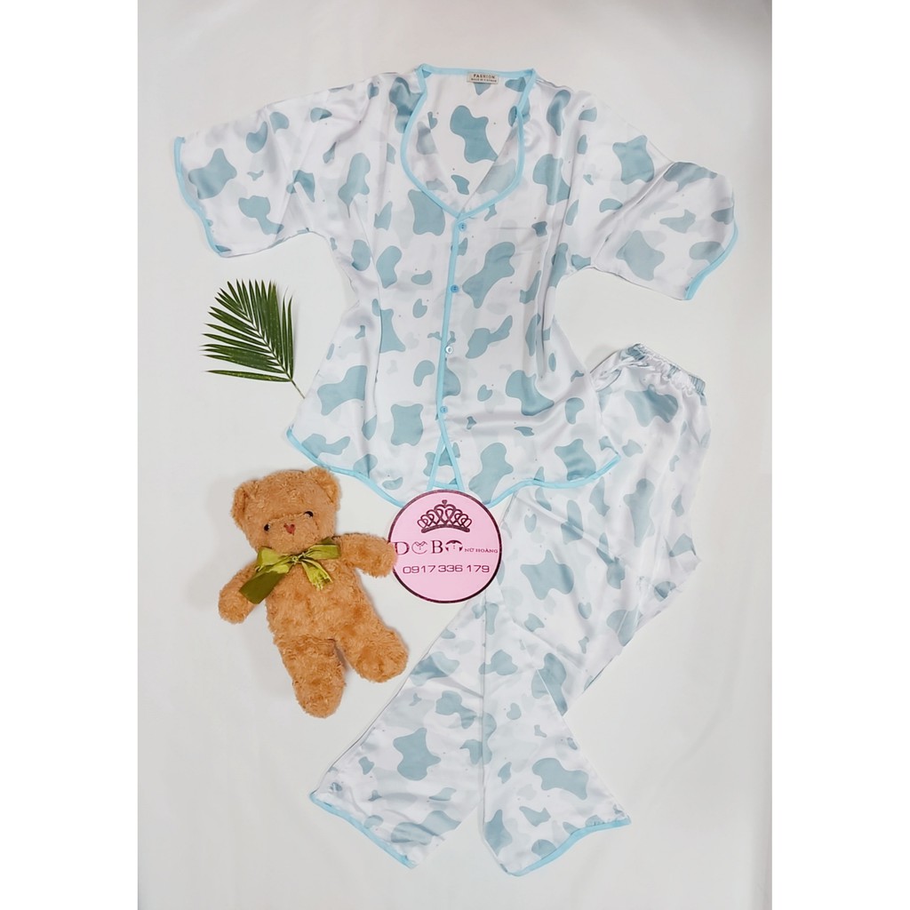 Đồ pijama lụa satin họa tiết bò sữa