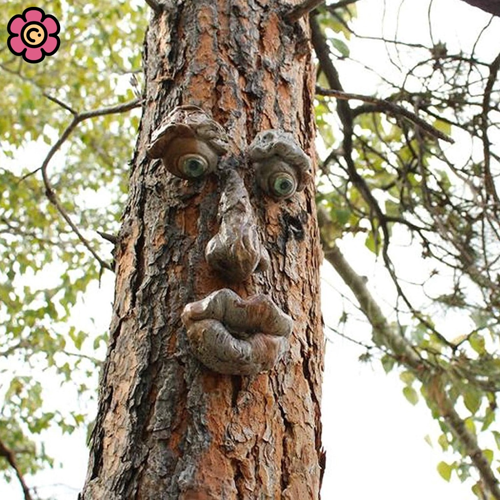 Bark Ghost Face Facial Features Decoration Easter Old Man Tree Hugger Tree Face Decor Outdoor Whimsical Sculpture Garden Peeker Easter Creative Props Yard Art Decoration Funny CRD