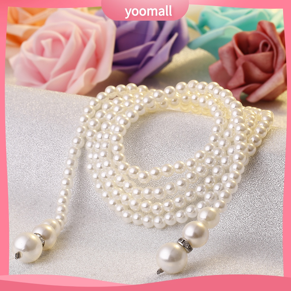 Bộ 2 Vòng cổ Dài Hai Lớp Đính Ngọc Trai Giả Cho Nữ