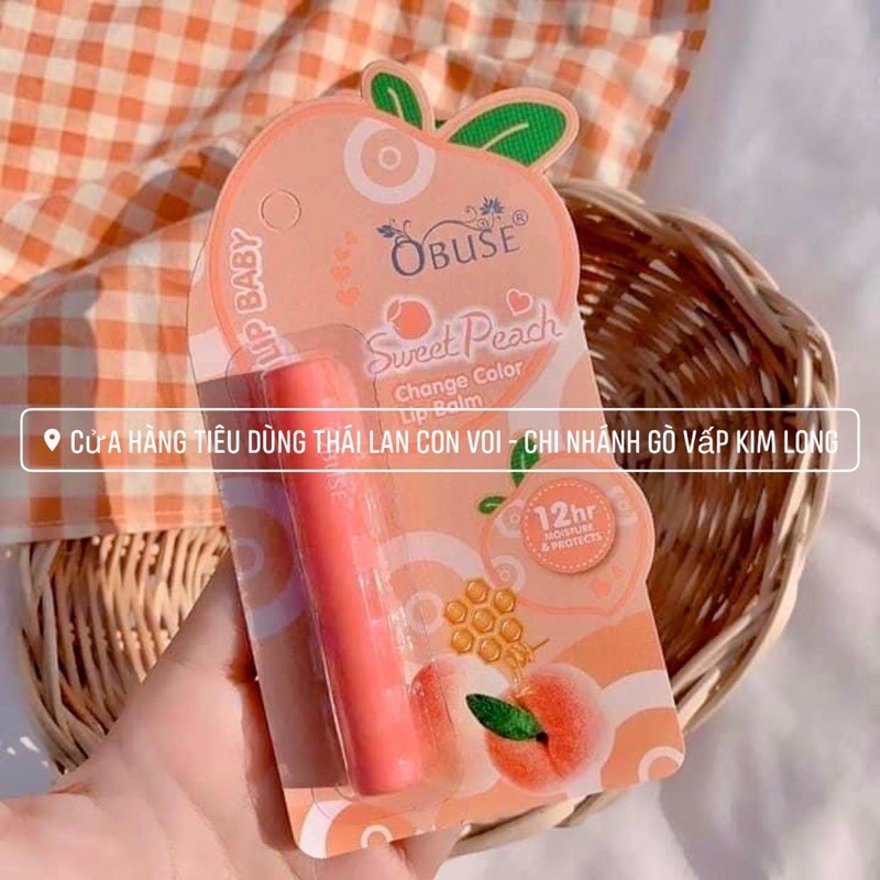 SON DƯỠNG MÔI OBUSE SWEET PEACH HƯƠNG ĐÀO VÀ MẬT ONG (giữ ẩm và giữ màu đến 12h)