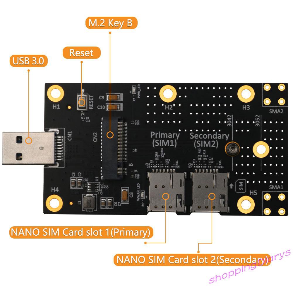 ✤Sh✤ M2 Key B to USB 3.0 Adapter w/ Dual Nano SIM Card Slots for 3G 4G 5G Module