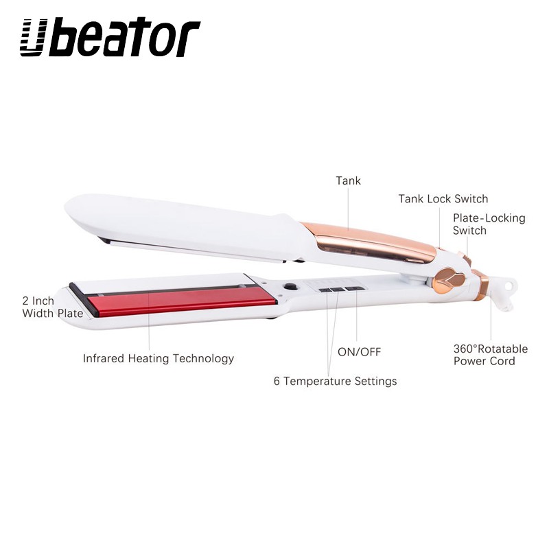 Ubeator Steam Hair Straightener Infrared Heating Flat Iron LED Display Ceramic Vapor