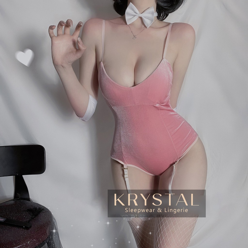 Bodysuit tay thỏ nhung màu hồng KRYSTAL NK110 | BigBuy360 - bigbuy360.vn