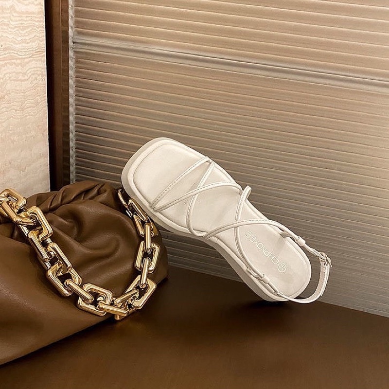 SẴN đen 35,36-  Dép xăng đan đế độn quai da siêu tiện lợi