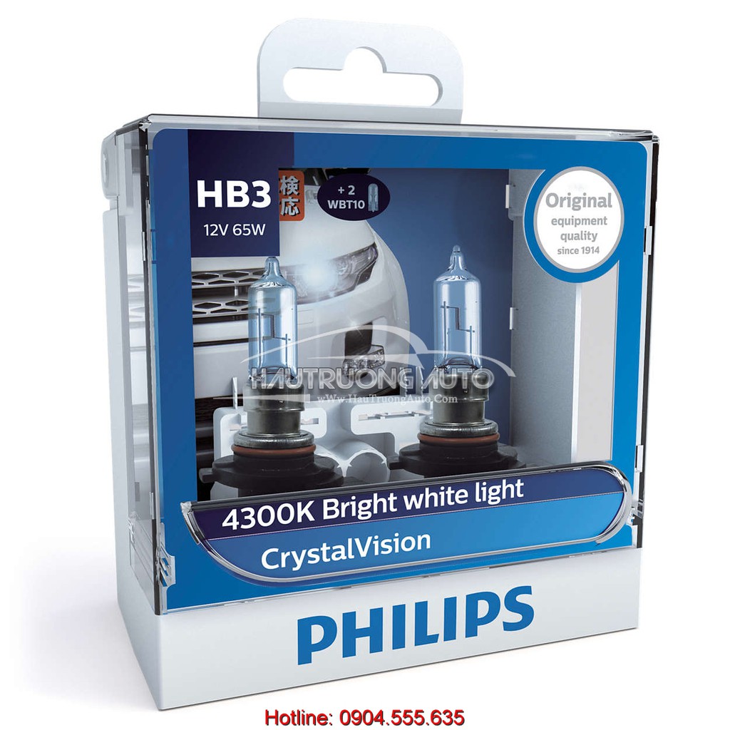 Bóng đèn pha Philips Crystal Vision chính hãng chân cắm H1, H3, H4, H7, H11, HB3, HB4