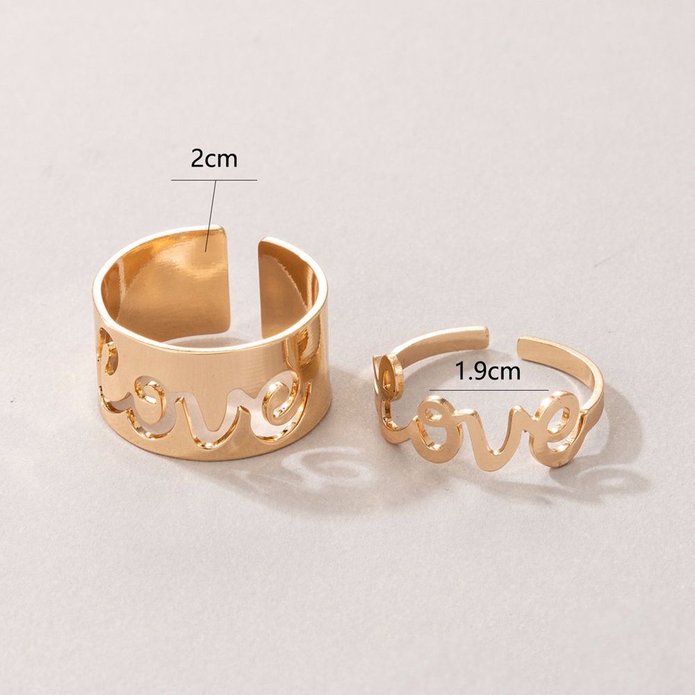 Set 2 Nhẫn Đeo Ngón Tay Hình Trái Tim / Chìa Khóa / Chìa Khóa Phong Cách Hàn Quốc Sang Trọng Cổ Điển Có Thể Điều Chỉnh