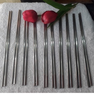 Bộ 10 đôi đũa Inox đầu dẹt đặt ruột kiểu Hàn Quốc Size 23cm