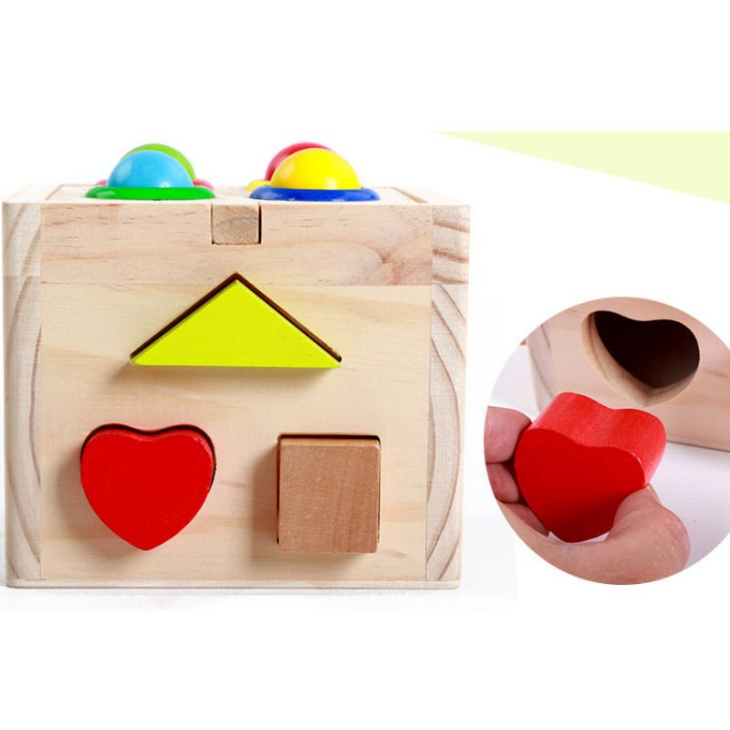 Hộp Thả Hình Đập Bóng Hình Khối & Màu Sắc Cho Bé, Đồ Chơi Gỗ Montessori