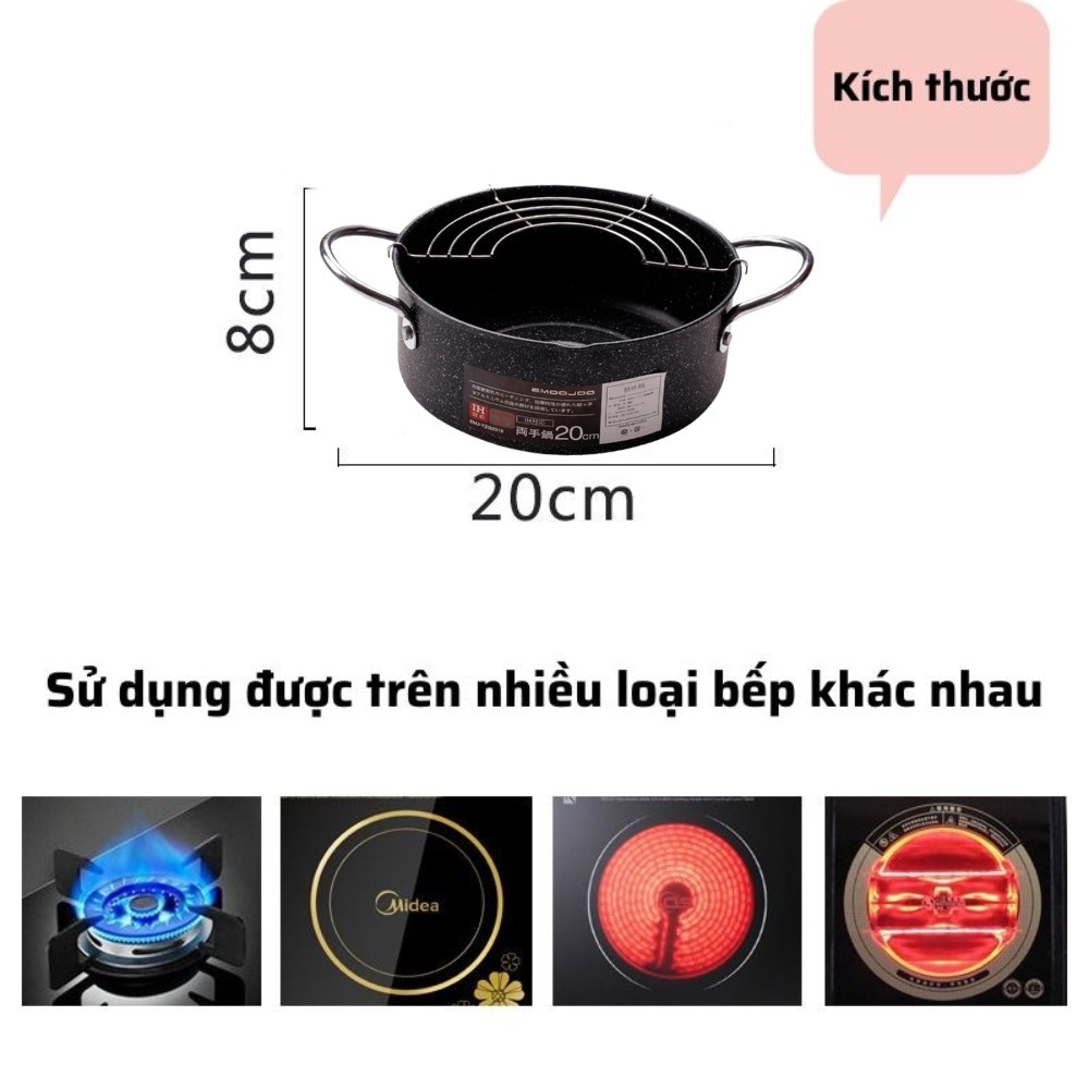 Nồi Chiên Chống Dính Nhật Size 20cm Có Khay Ráo Mỡ Vân Đá Siêu Bền Sản Chống Dính Hiệu Quả Khó Trầy Xước