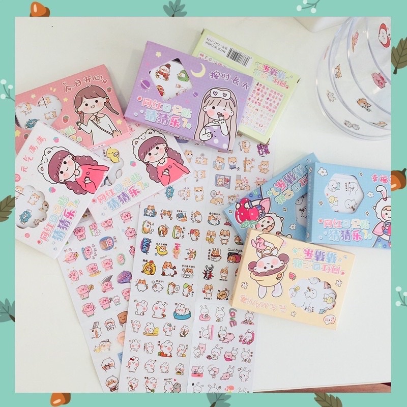 Hộp hình dán sticker 12 tờ siêu cute các hình con vật dễ thương - MG57