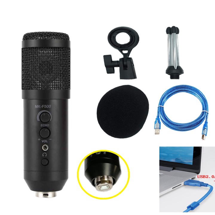 Micro Cho Máy Tính Live Stream Mk-F500Usb Kết Nối Trực Tiếp Với Cổng Usb 2.0 Để Ghi Nhạc, Phát Trực Tiếp