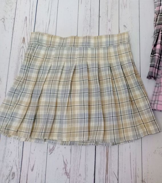 (1000% ẢNH THẬT + VIDEO) Chân váy tennis sọc caro xám với vàng sậm | BigBuy360 - bigbuy360.vn