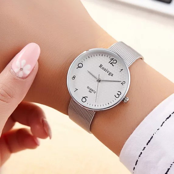 [TẶNG KÈM PIN] ĐỒNG HỒ NỮ ROSIVGA DÂY KIM LOẠI LƯỚI BẠC THỜI TRANG CỰC ĐẸP