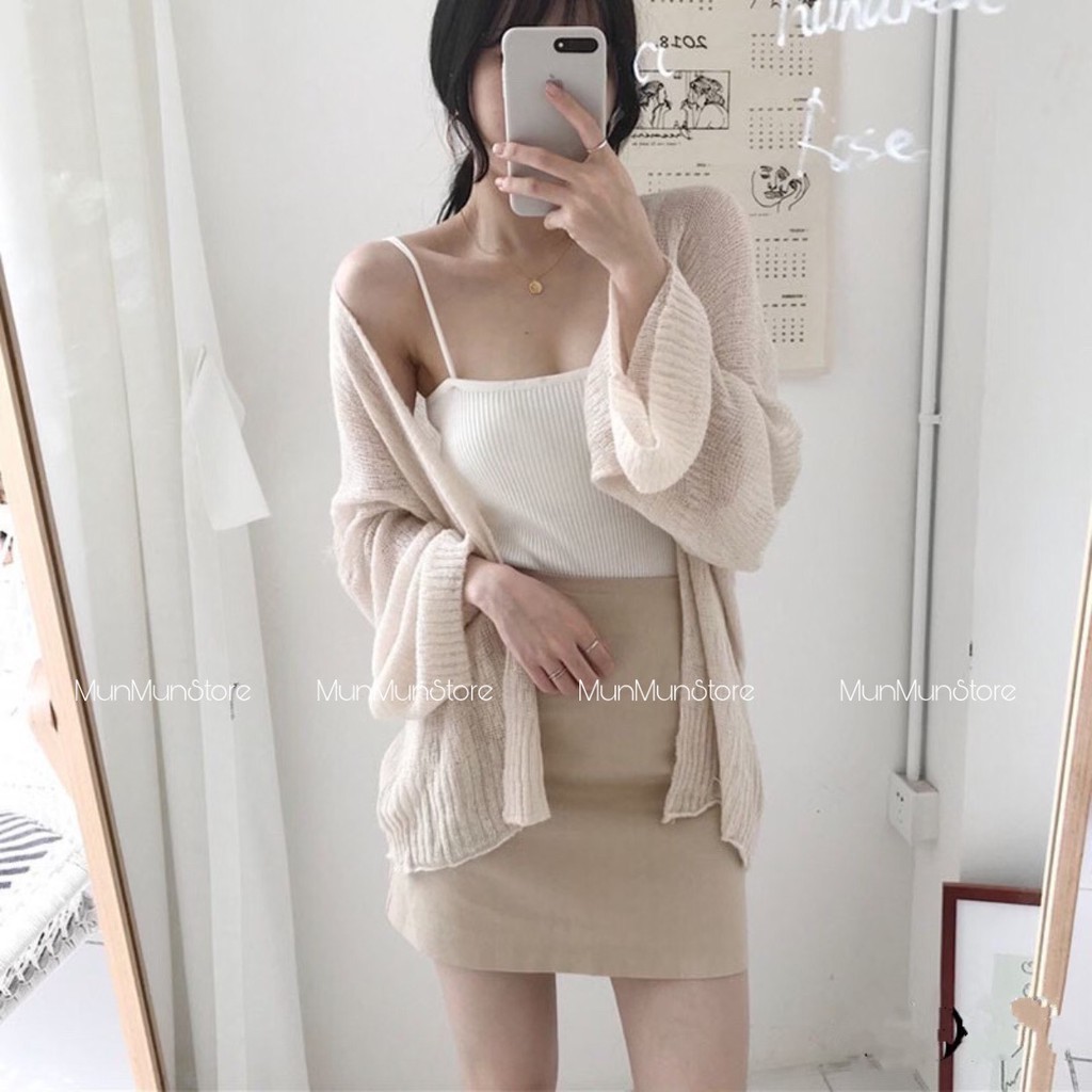 Áo Khoác Cardigan MunMunStore Len Mỏng Cho Nữ Phong Cách Hàn Quốc Sexy , đi dạo đi chơi ( Ảnh + Video )