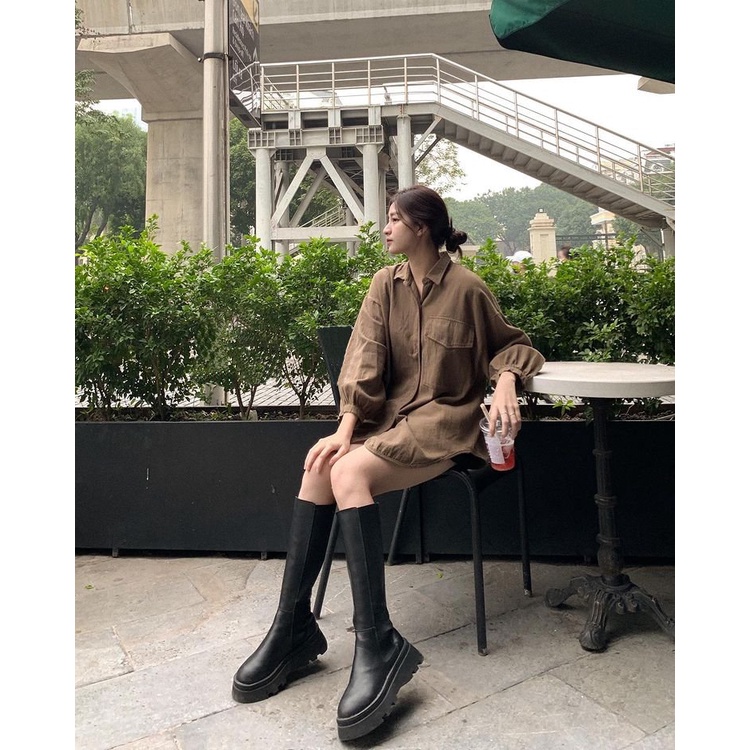 Sơ mi Form rộng túi ngực và bo tay